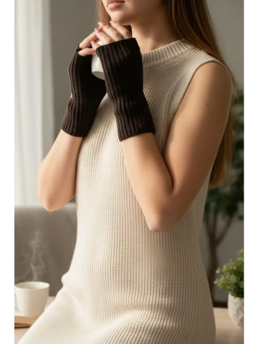 Митенки коричневый теплые перчатки без пальцев y2k фото 3