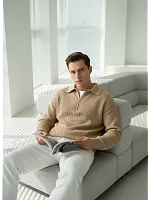 Свитер оверсайз теплый вязаный на молнии с воротником