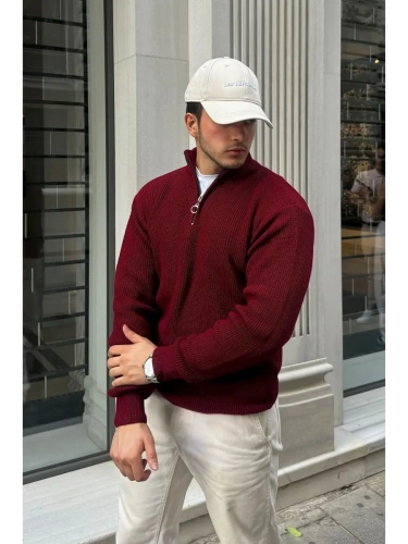 Свитер оверсайз теплый вязаный на молнии с воротником фото 4