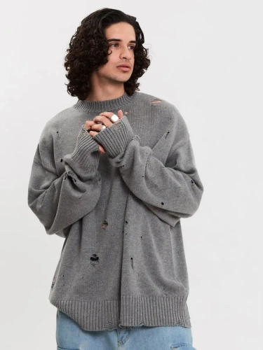 Свитер оверсайз рваный женский и мужской теплая унисекс фото 2